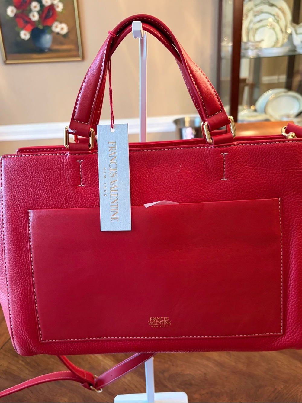 NWT Gorgeous Frances Valentine 🍒 Red Leather Anna Double Handle Satchel 🍒